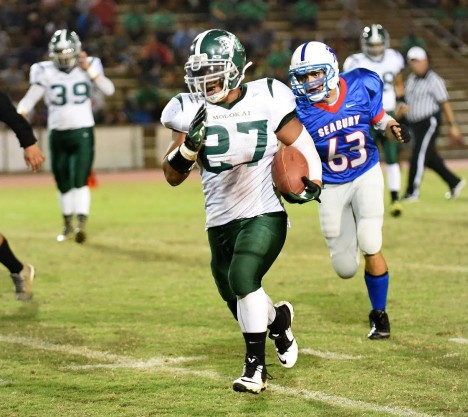 Molokai's Sheyden Kaholoaa runs during the second quarter.